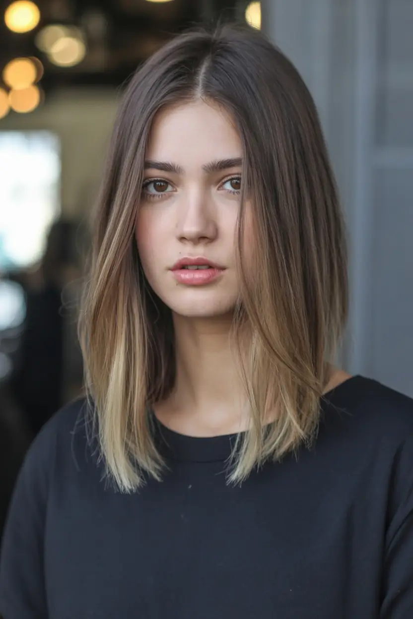 low maintenance spring haircuts for women over 50 2026 Rooted Ombre Mid-Length Cut with Sleek Natural Ends