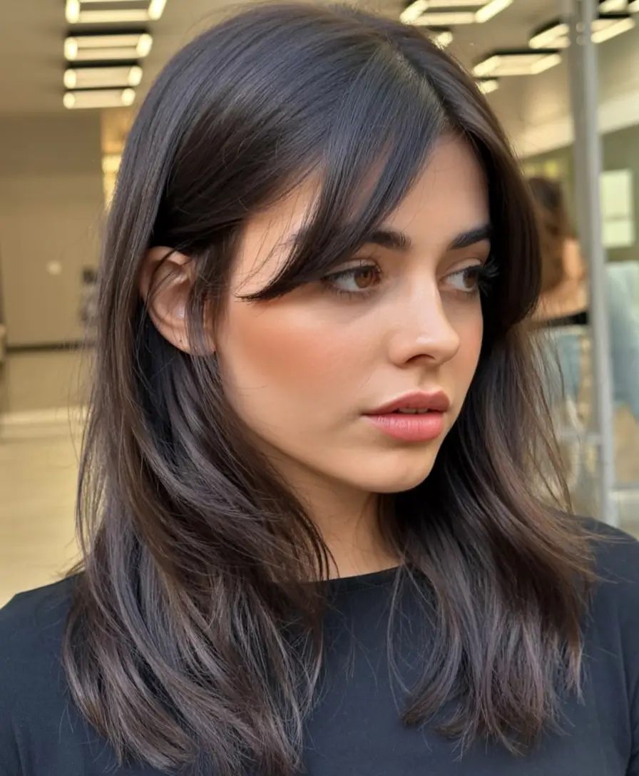 low maintenance spring haircuts for women over 50 2026 Effortless Mid-Length Shag with Feathered Bangs