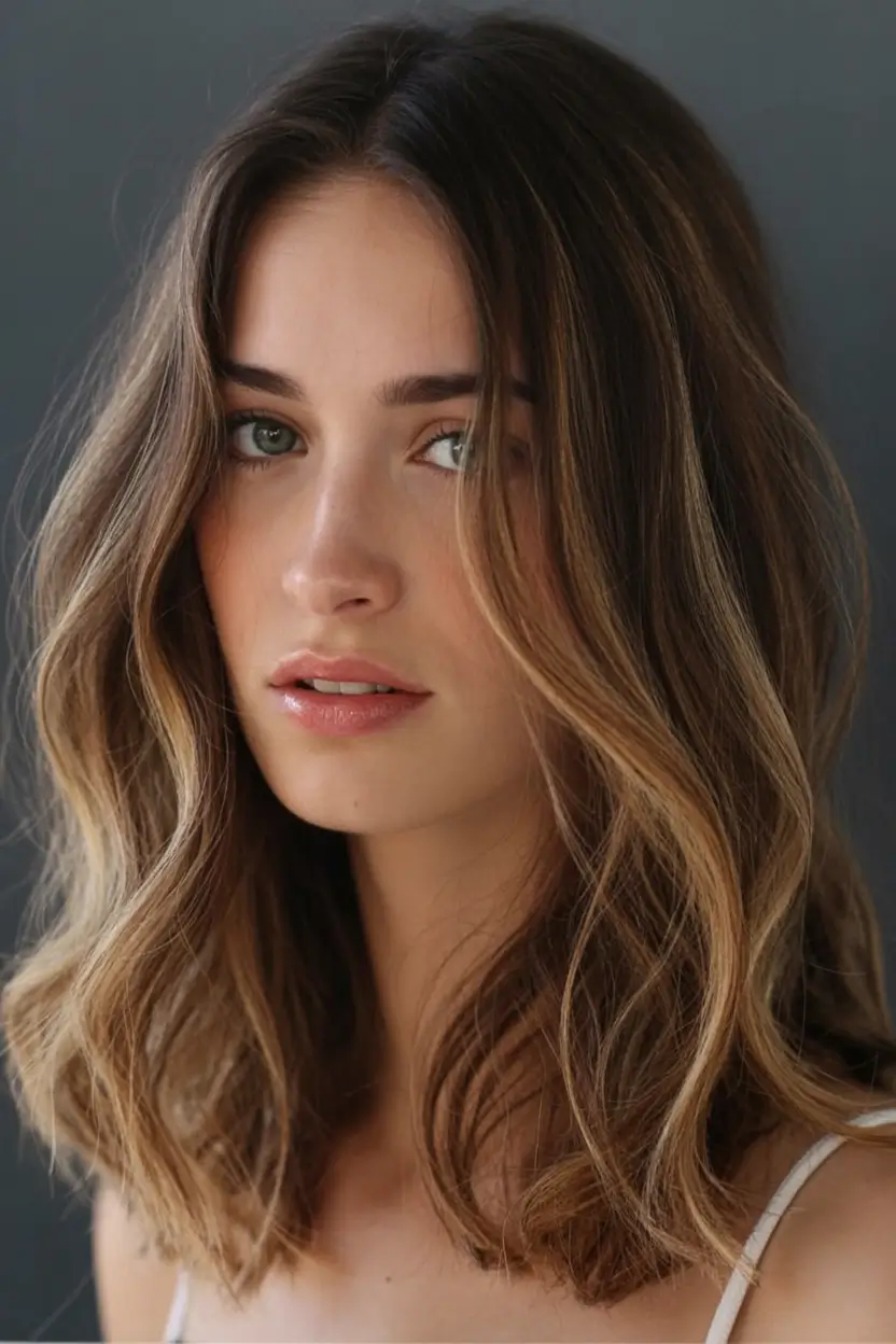 low maintenance spring haircuts for women over 50 2026 Sunlit Wavy Lob with Soft Dimension