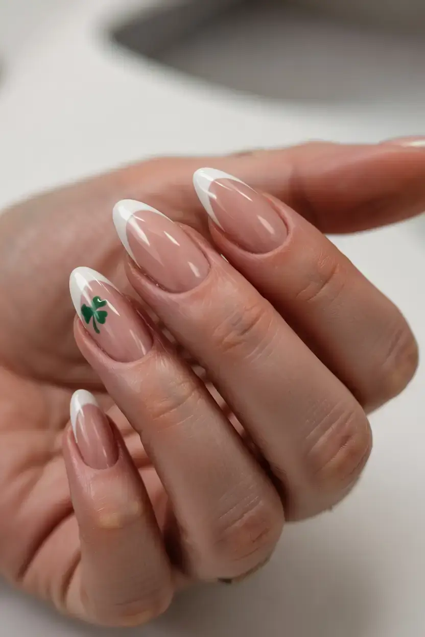 march nails design 2026 Modern French with Lucky Charm