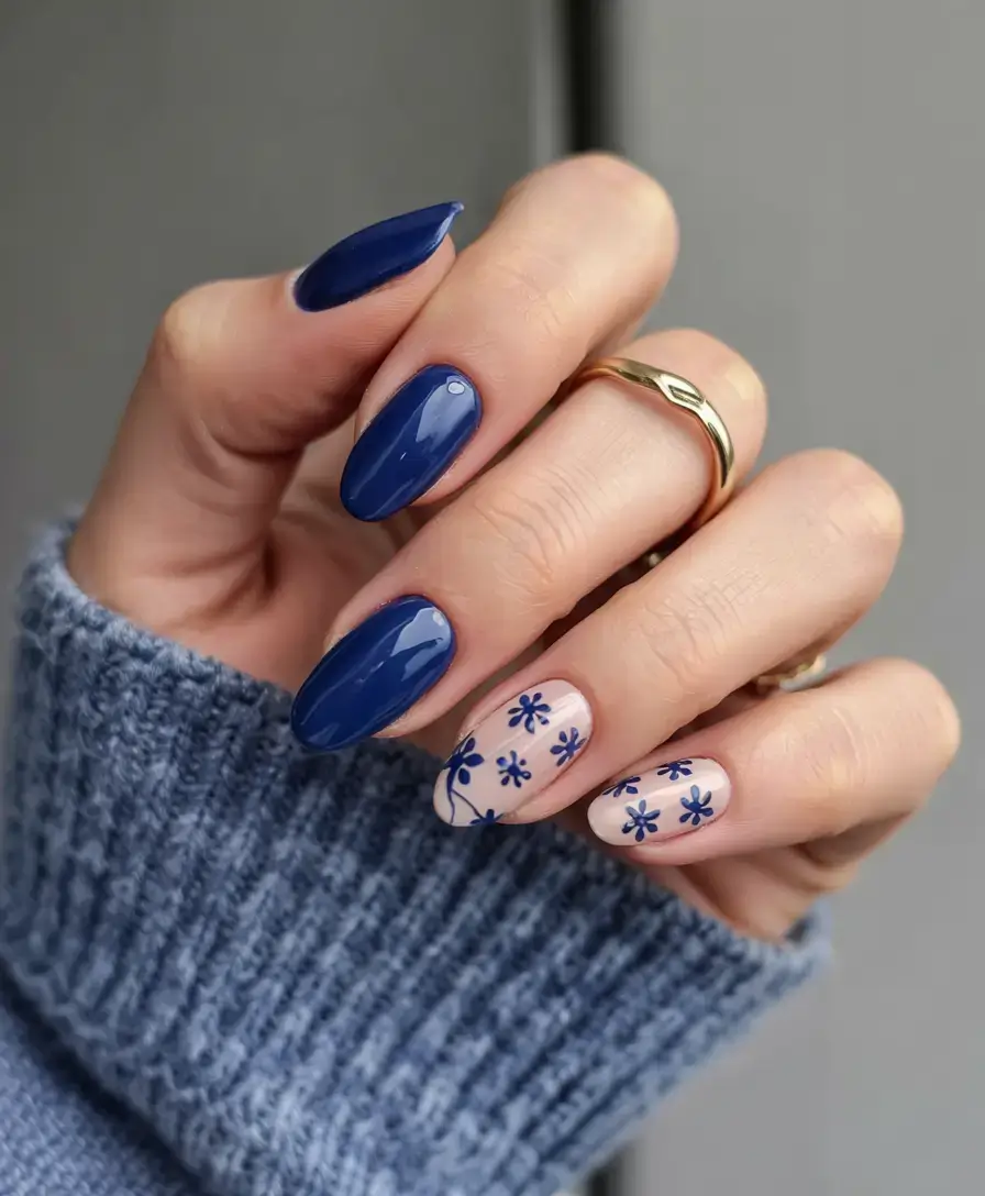 march nails design 2026 Indigo Petals and Moody Blues