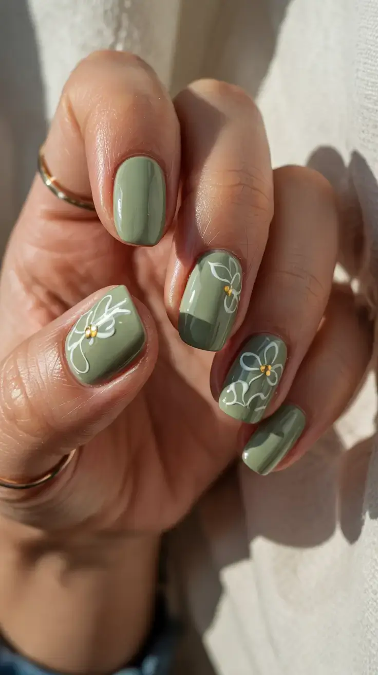 march nails design 2026 Olive Blossom Shorties