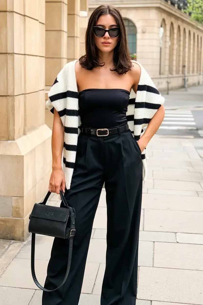 march outfits ideas 2026 Monochrome in Motion with Stripe Accents