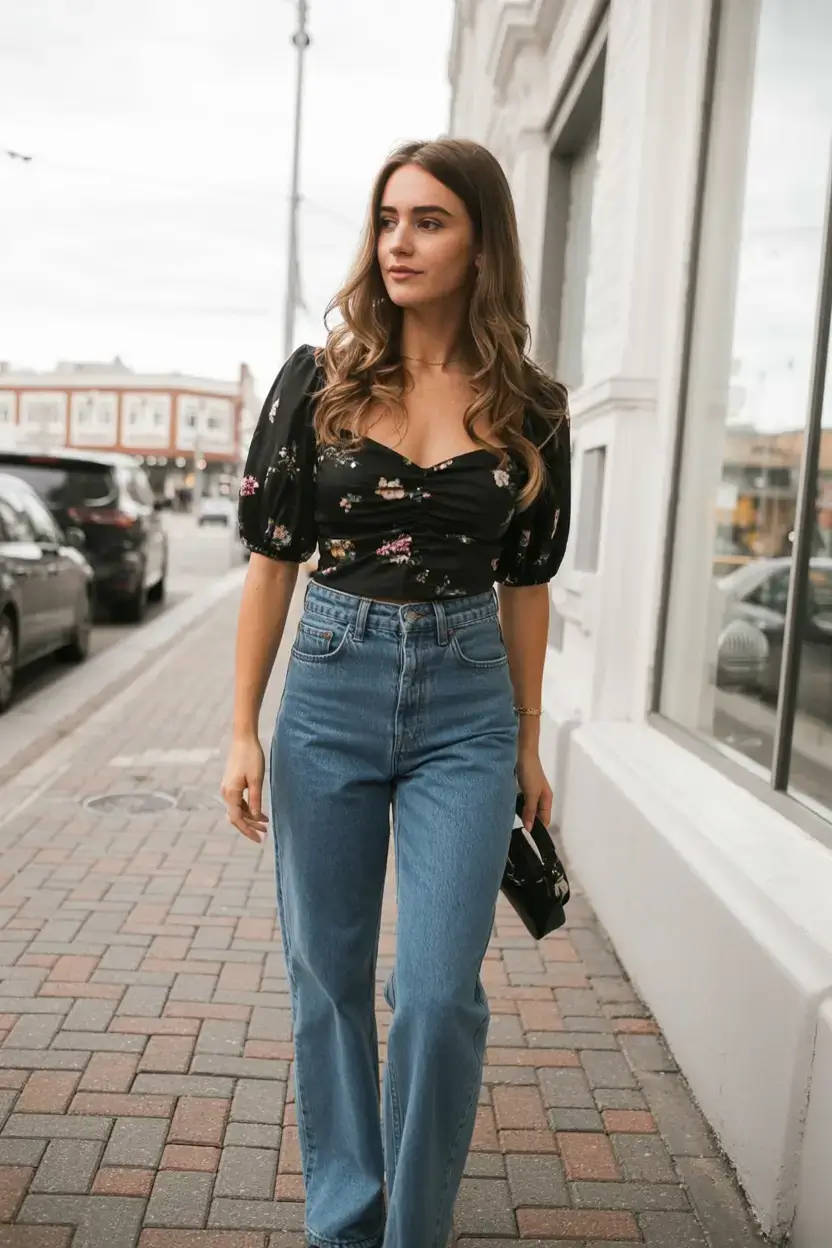 march outfits ideas 2026 Floral Femininity with Denim Roots