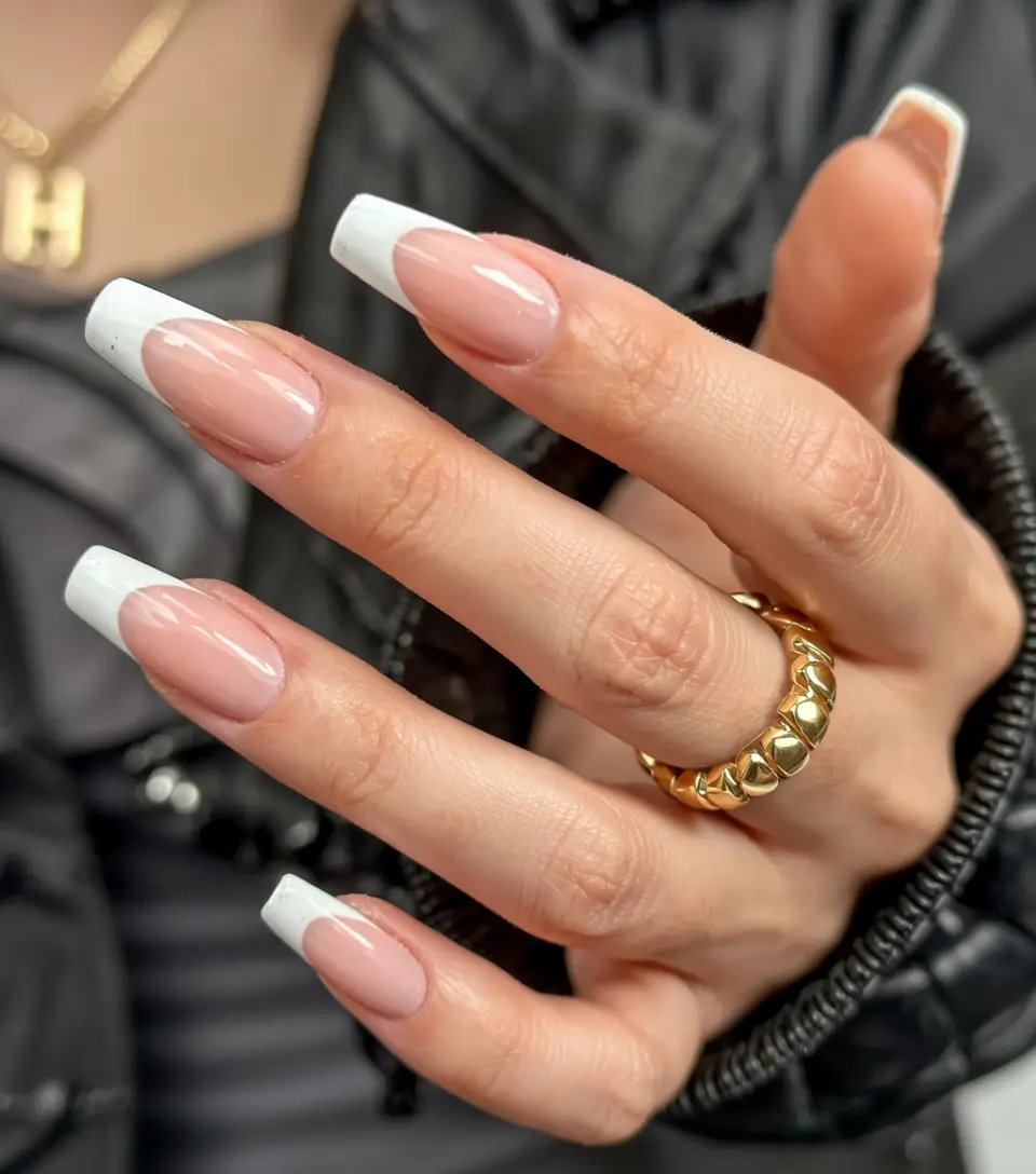 minimalist spring nails coffin 2026 Soft Crescent White French