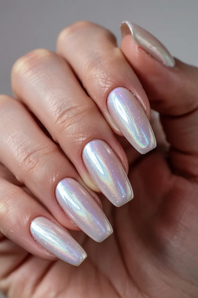 minimalist spring nails coffin 2026 Opal Glow Glazed Nails