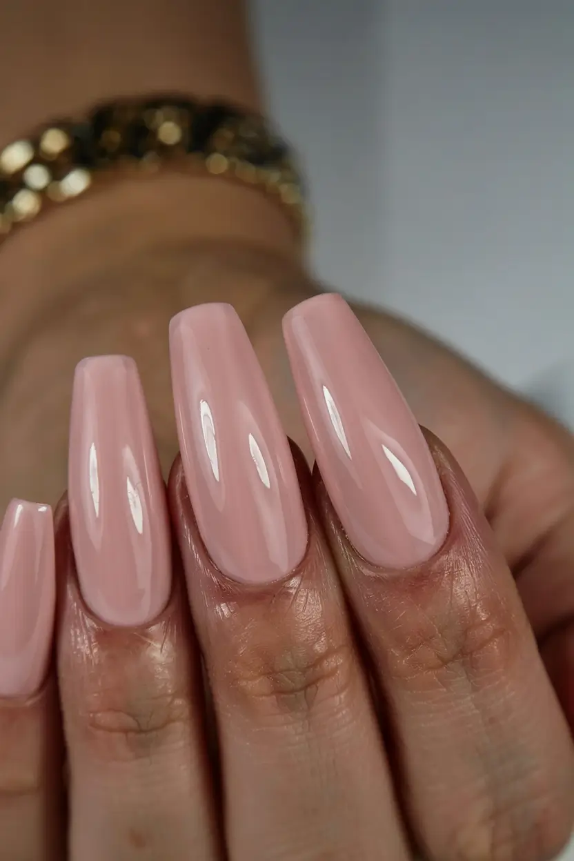 minimalist spring nails coffin 2026 Blush Nude Glass-Coat Elegance