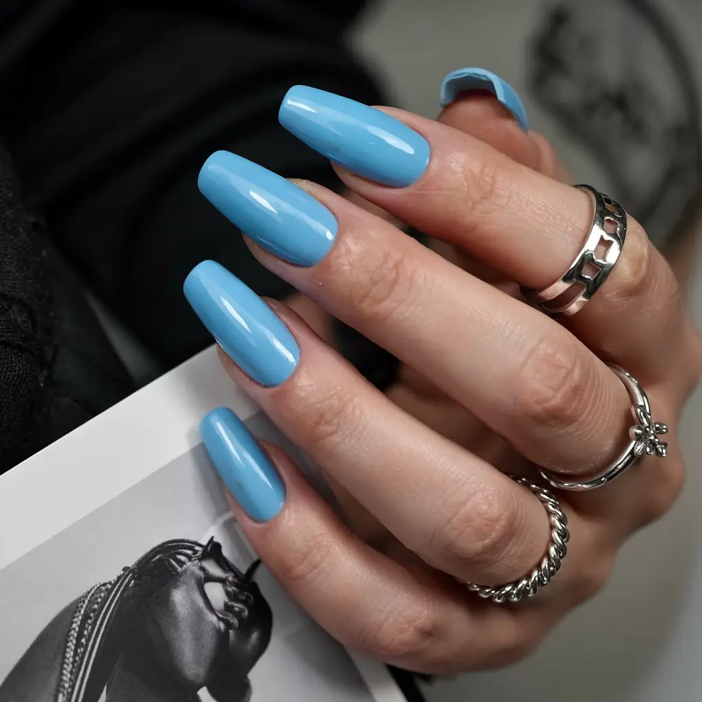 minimalist spring nails coffin 2026 Sky-Blue Spring Pop
