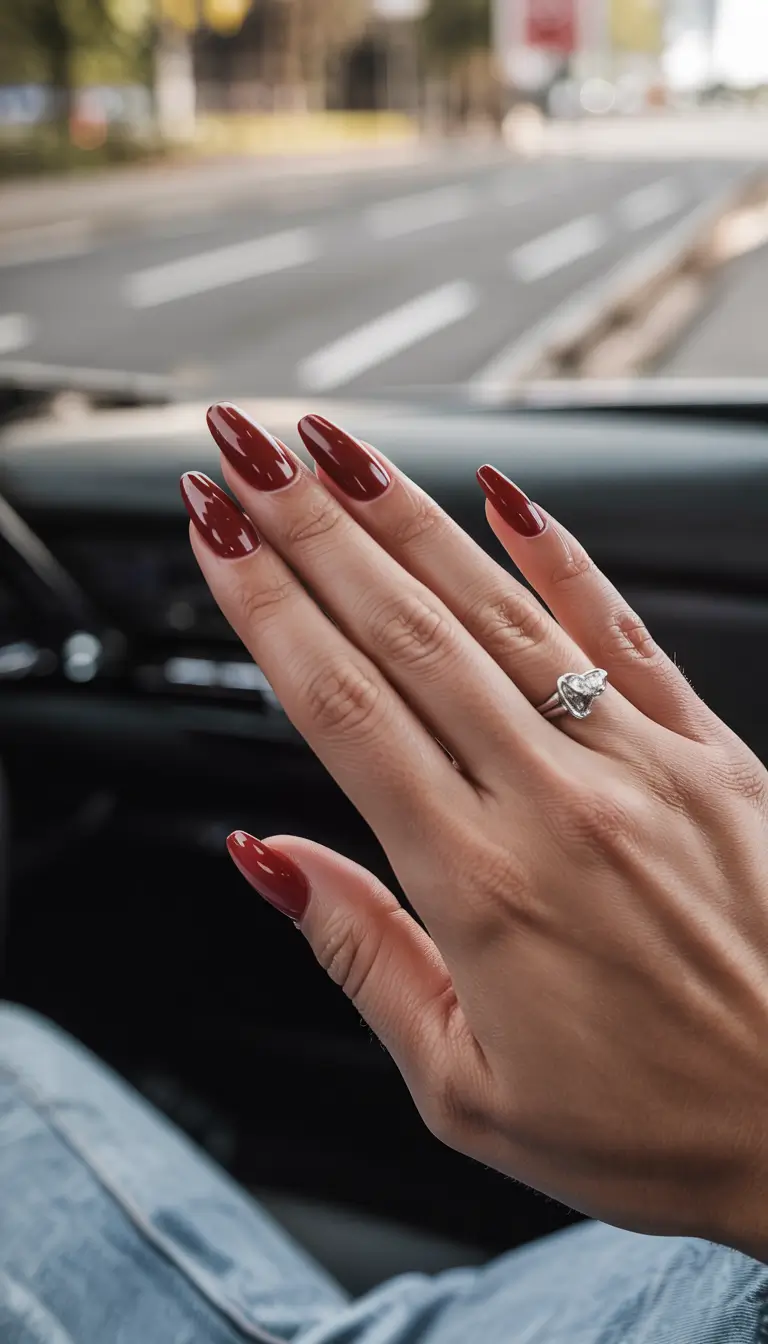 minimalist spring nails coffin 2026 Deep Cherry Gloss Classic