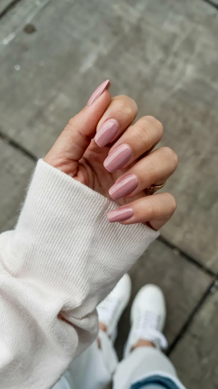 minimalist spring nails coffin 2026 Warm Rose Nude Everyday Chic