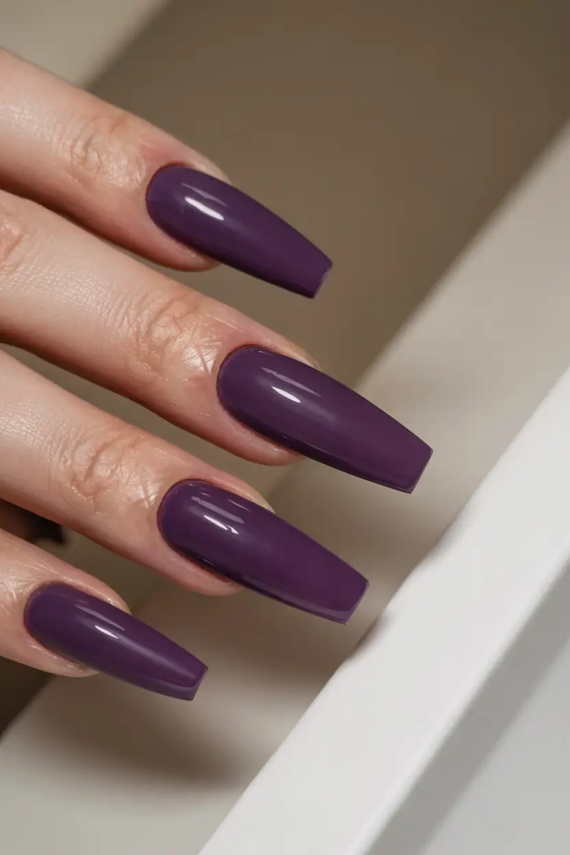 minimalist spring nails coffin 2026 Deep Mauve Plum Minimalism