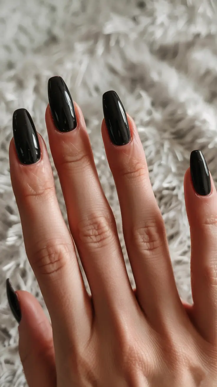 minimalist spring nails coffin 2026 Inky Black High-Gloss Minimalism
