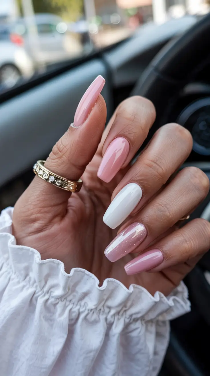minimalist spring nails coffin 2026 Petal Pink & Cloud White Harmony