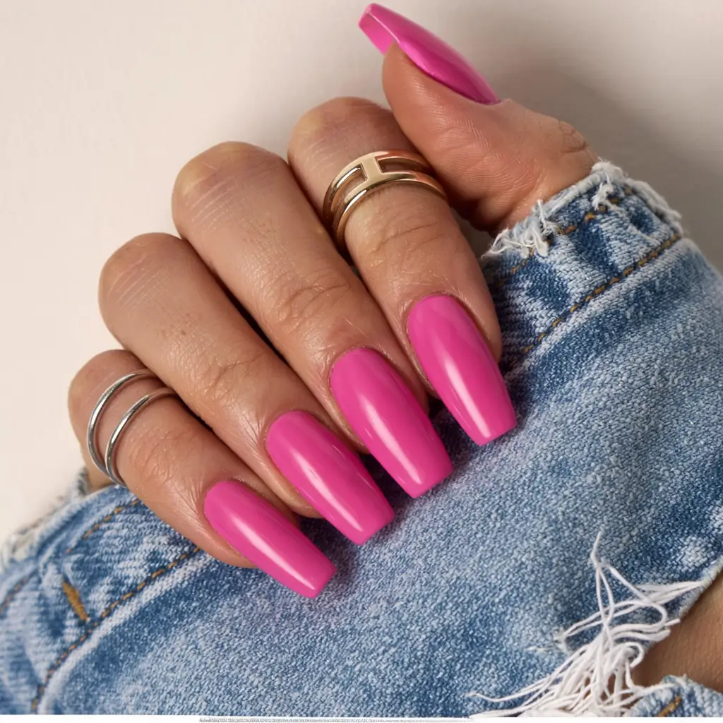 minimalist spring nails coffin 2026 Hot Pink Spring Confidence