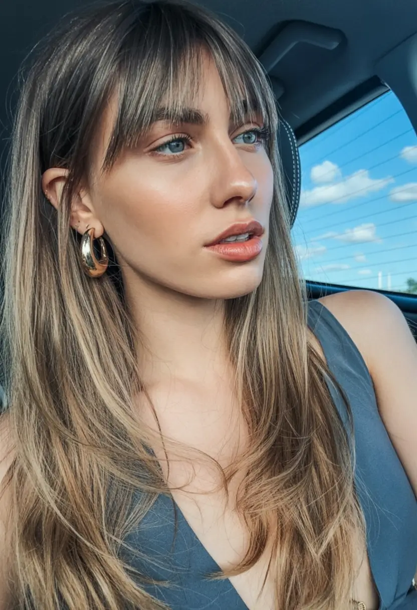 modern spring haircut with bangs for 2026 Smoky Blonde Layers With Soft Micro Fringe