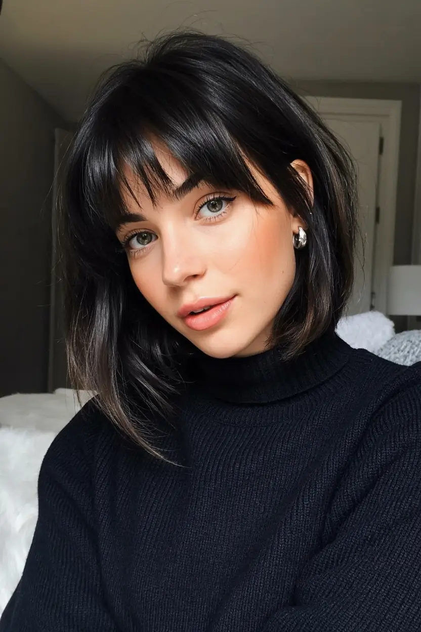 modern spring haircut with bangs for 2026 Rounded Bob With Piecey Baby Bangs