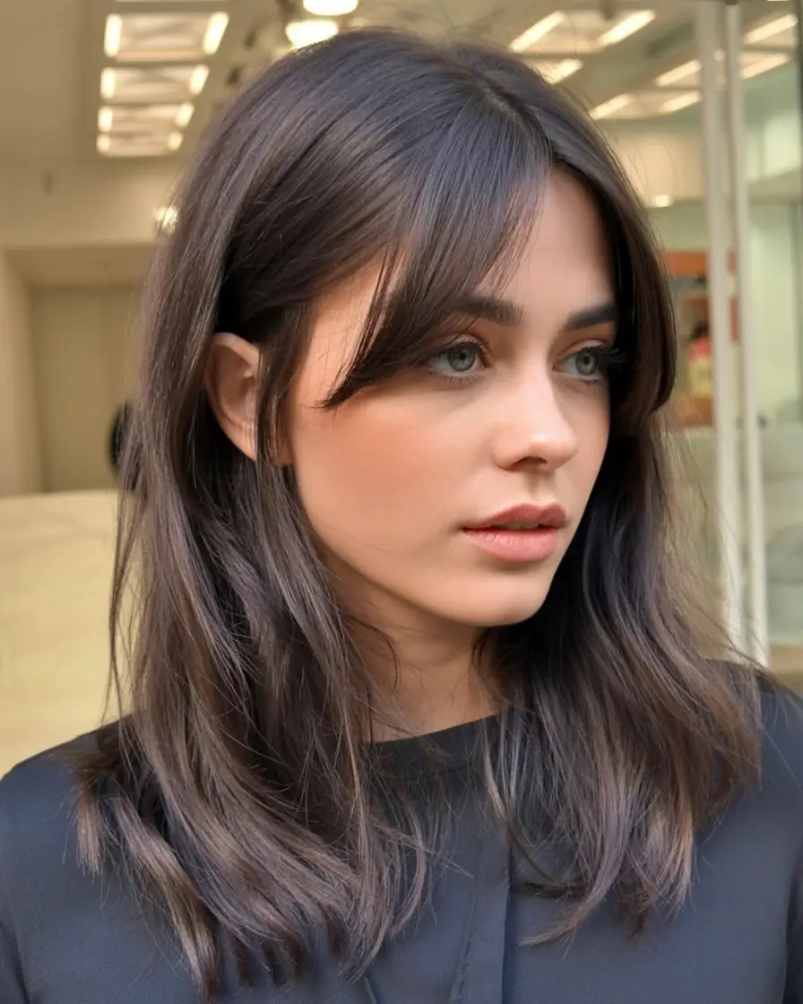 modern spring haircut with bangs for 2026 Soft Layered Lob