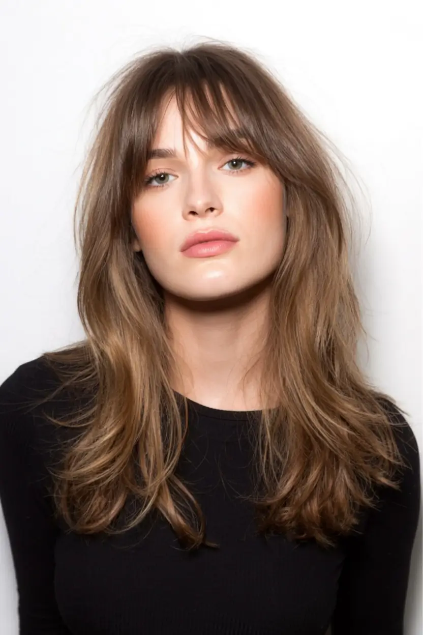 modern spring haircut with bangs for 2026 Textured Mid-Length Cut With Light Swept Fringe