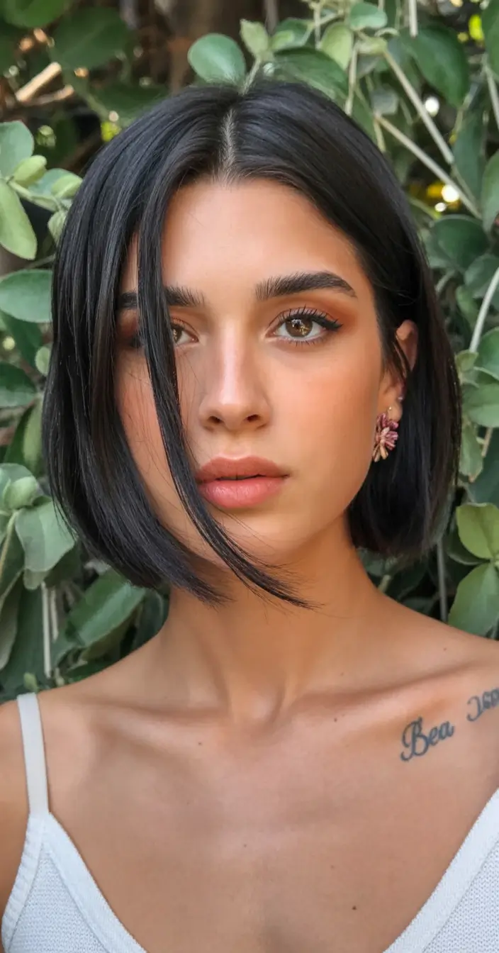 must try spring haircuts for women over 40 2026 Jet-Black Precision Bob With Subtle Movement