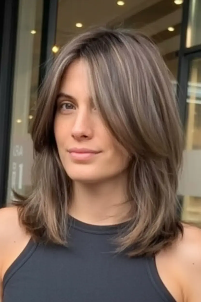 must try spring haircuts for women over 40 2026 Soft Layered Midi With Smoky Brunette Tones