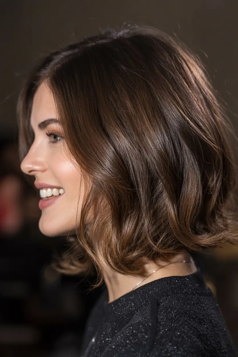 must try spring haircuts for women over 40 2026 Curved Chocolate Bob With Soft Shine