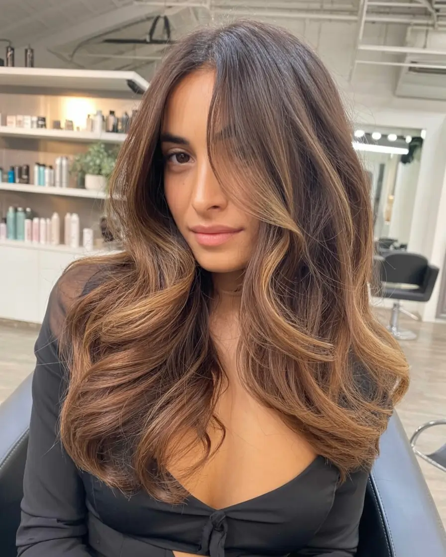 natural spring hair color for tan skin 2026+Toffee Root Blend with Studio Layers