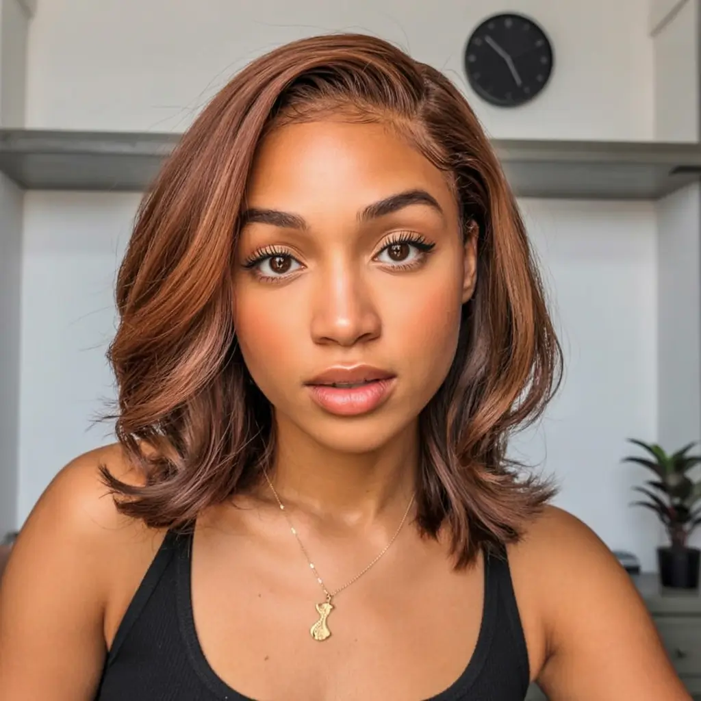 natural spring hair color for tan skin 2026+Maple Brown Bob with Spring Warmth