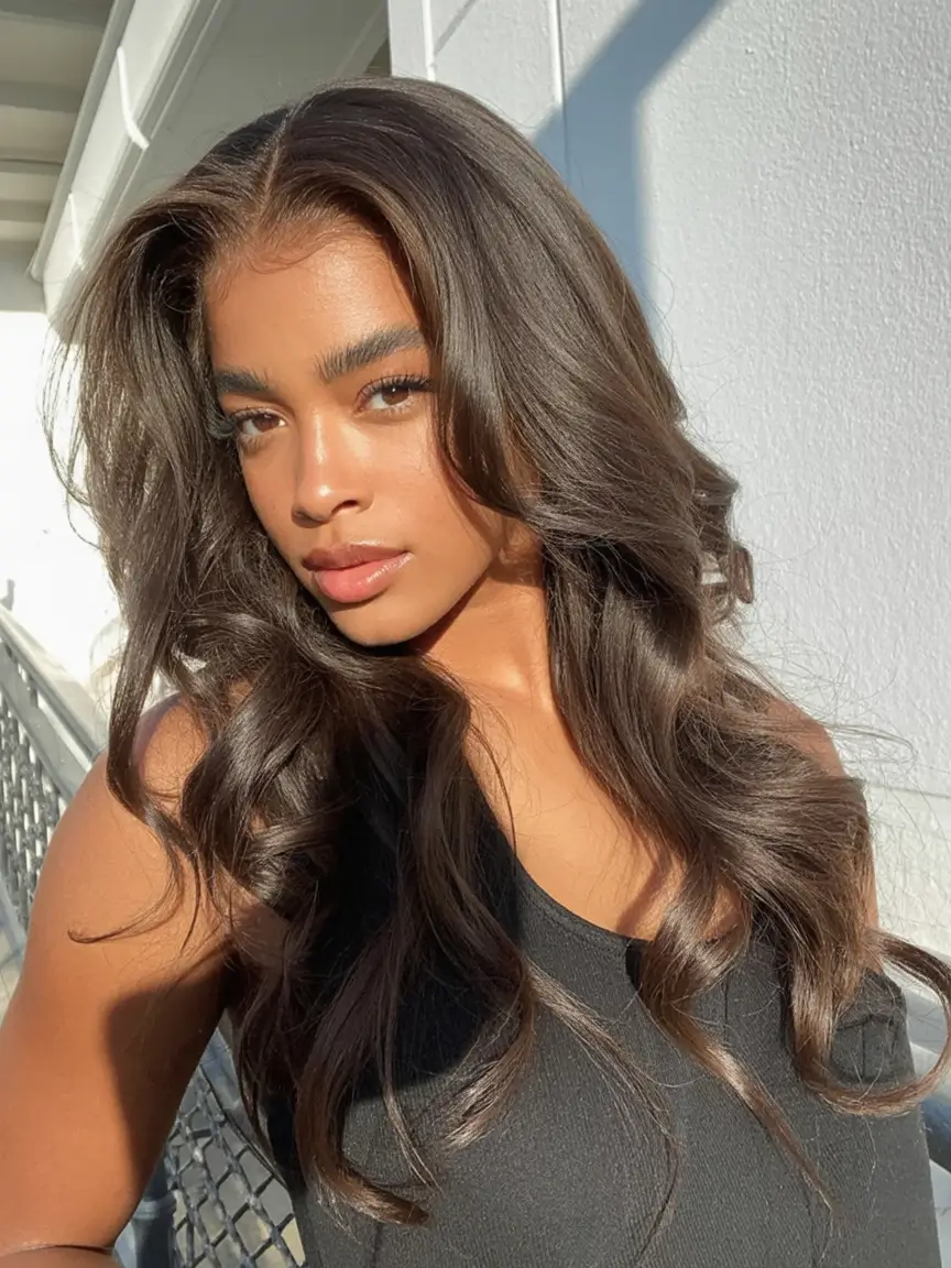 natural spring hair color for tan skin 2026+Midnight Mocha Drama in Sculpted Curls