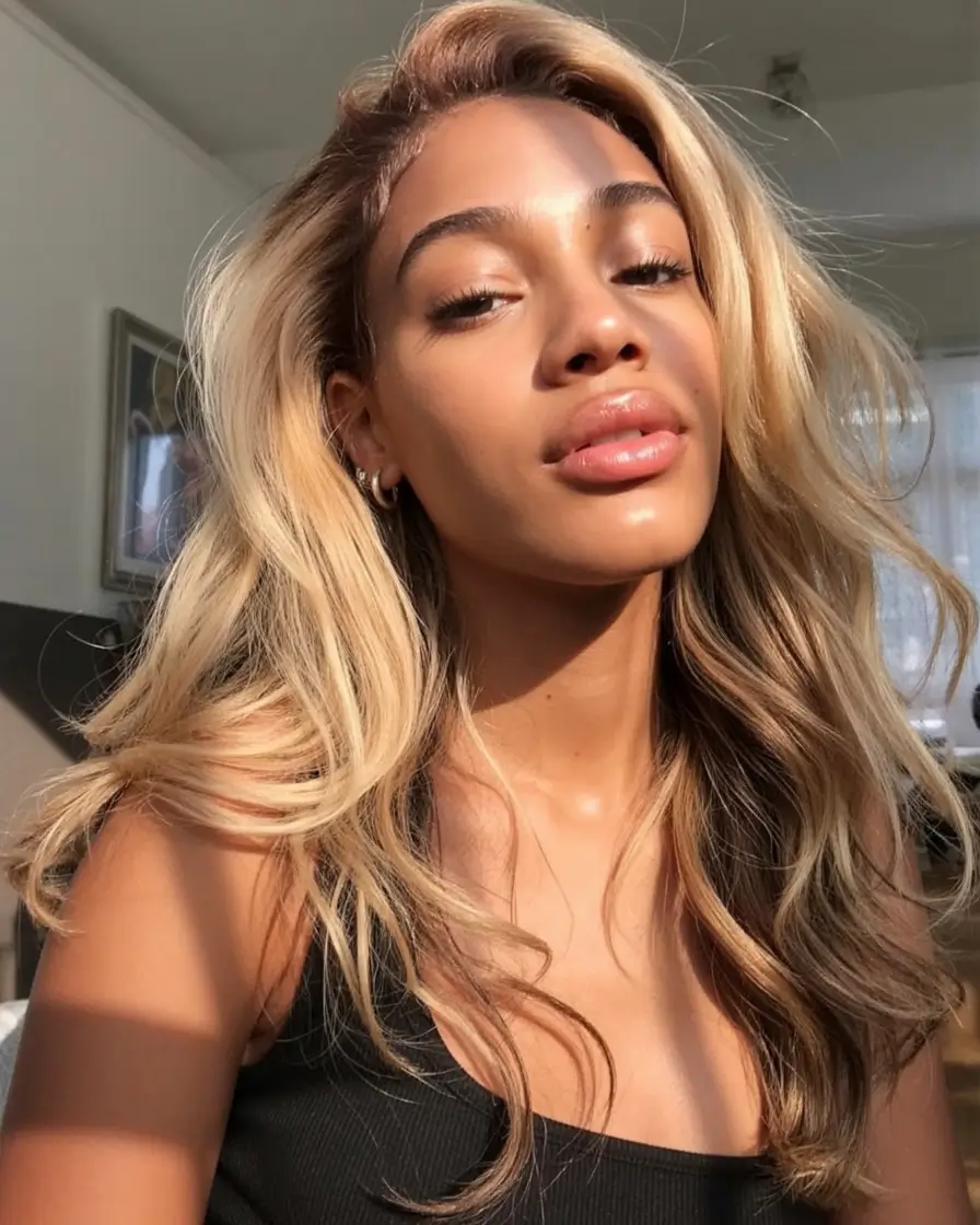 natural spring hair color for tan skin 2026+California Blonde with Toasted Root Blend