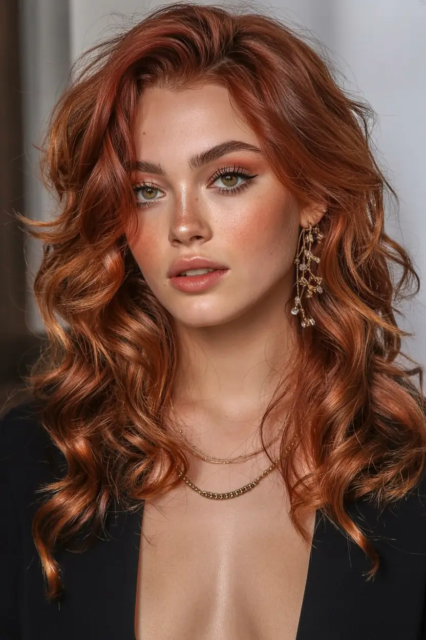 natural spring hair color for tan skin 2026+Spiced Copper Curls with Vintage Glow