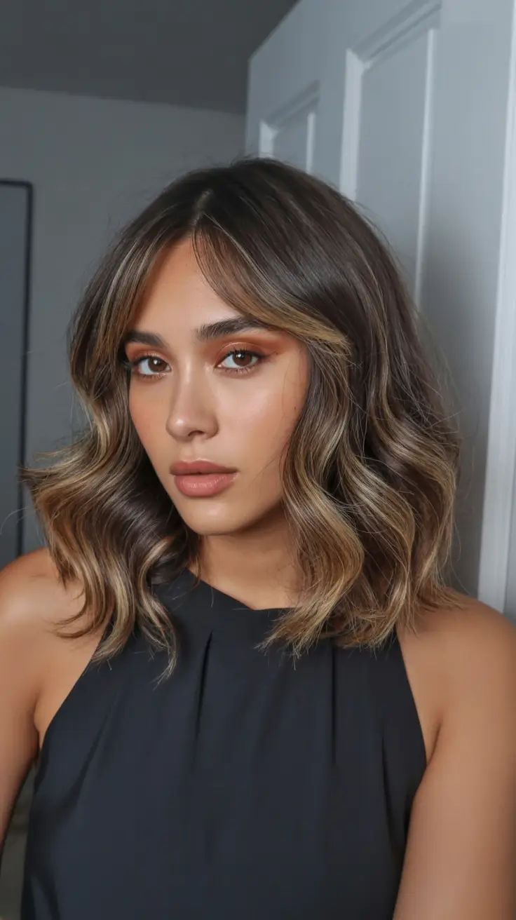 natural spring hair color for tan skin 2026+Muted Ash Honey Lob with Effortless Wave