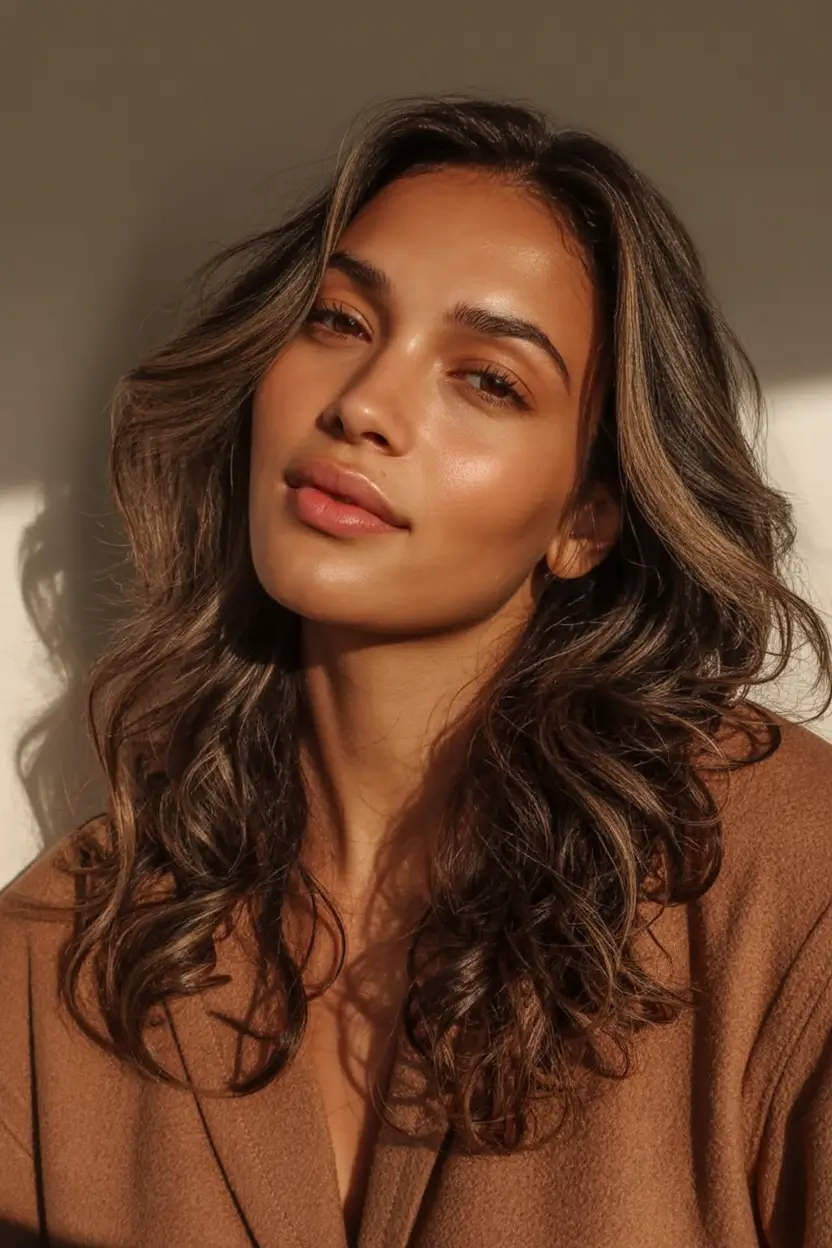 natural spring hair color for tan skin 2026+Hazelnut Contour Curls with Warmth & Light