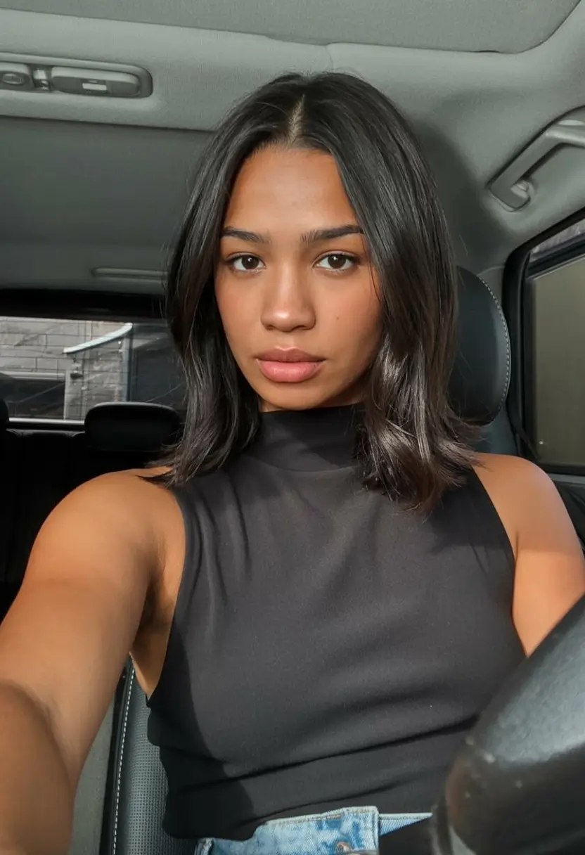 natural spring hair color for tan skin 2026+Minimalist Inky Lob with Middle Part Elegance