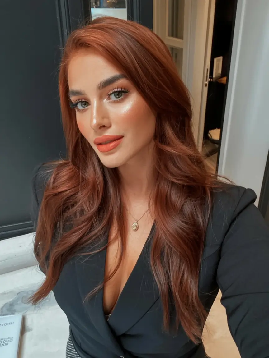 natural spring hair color for tan skin 2026+Terracotta Chestnut Gloss for Chic Neutrals