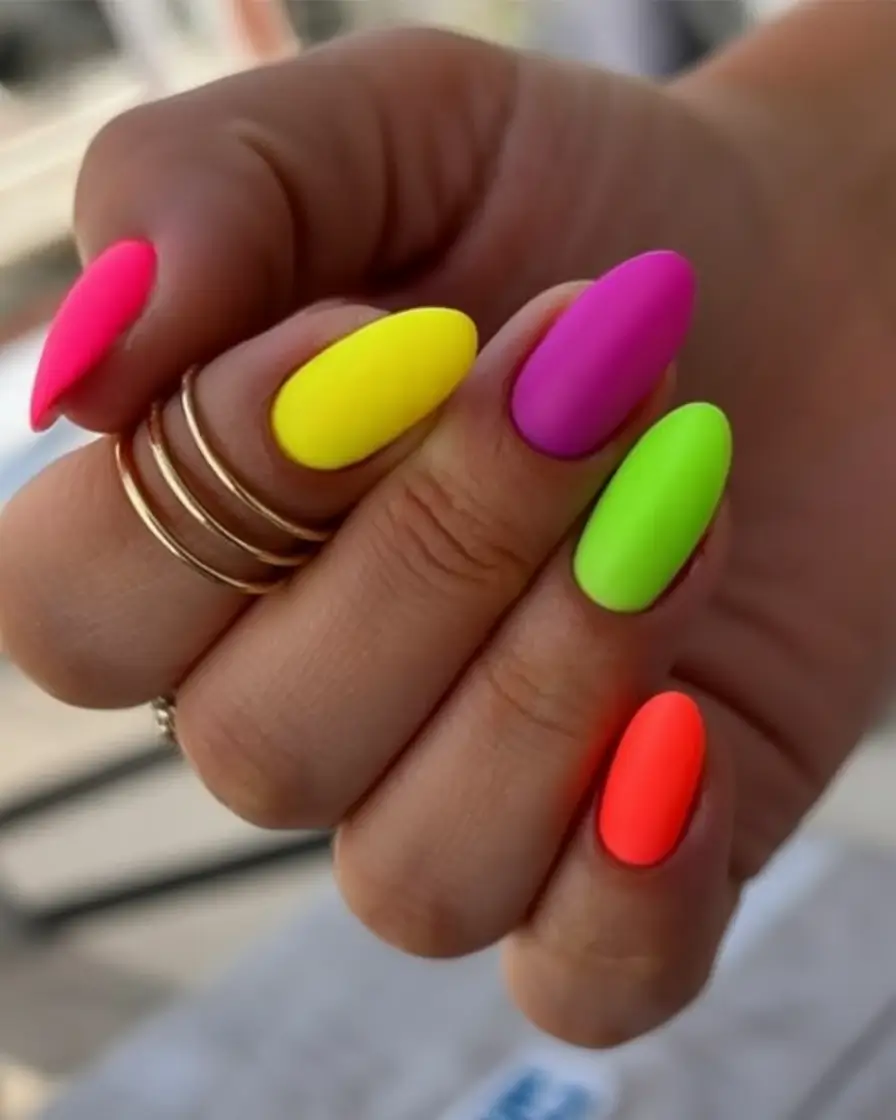 neon bright spring nails 2026 Matte Candy Chaos