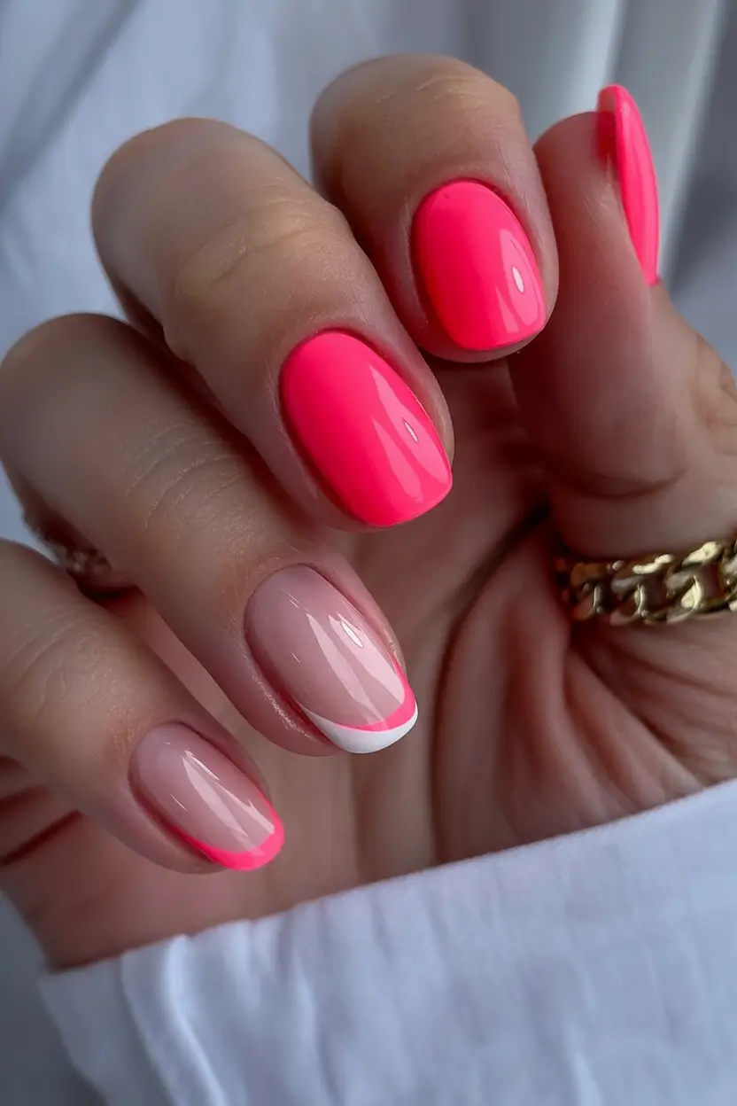 neon bright spring nails 2026 Mixed French Glow-Up