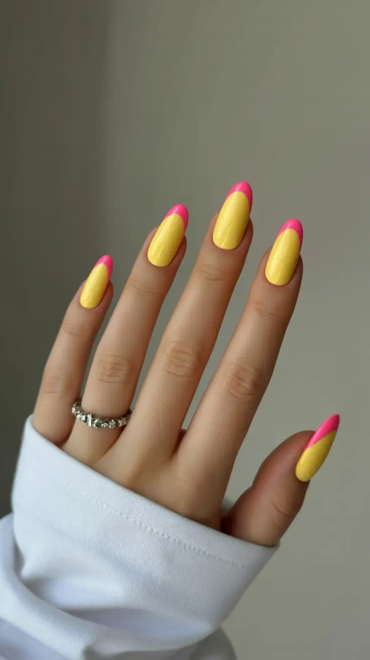 neon bright spring nails 2026 Lemonade Stand Frenchie