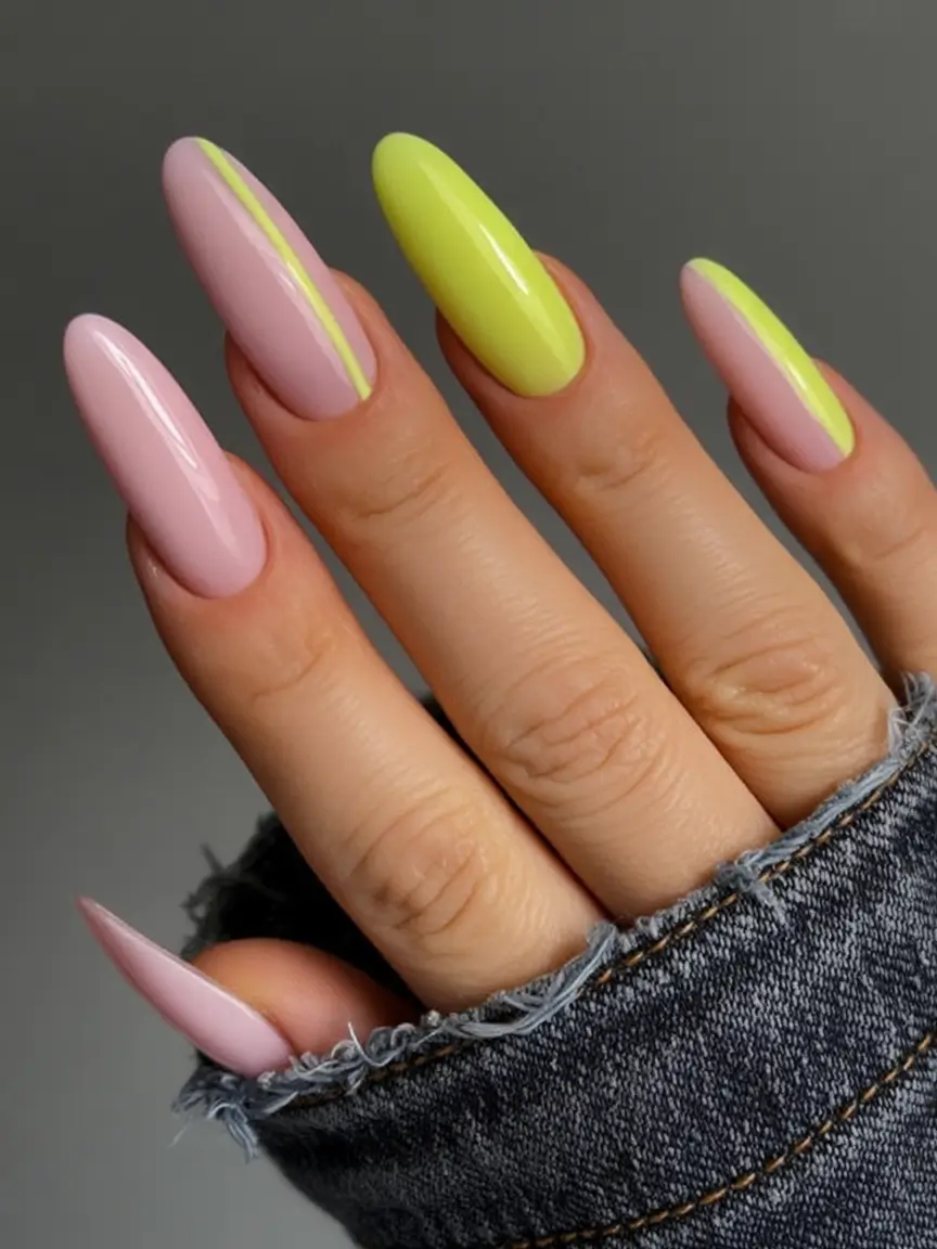 neon bright spring nails 2026 Split-Personality Pastel Meets Neon