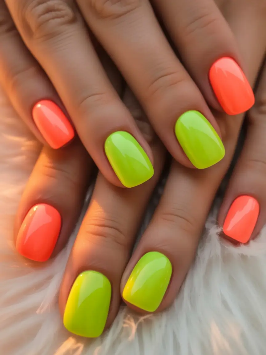 neon bright spring nails 2026 Citrus Pop Duo