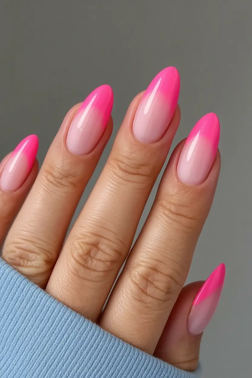 neon bright spring nails 2026 Pink Jelly Dip