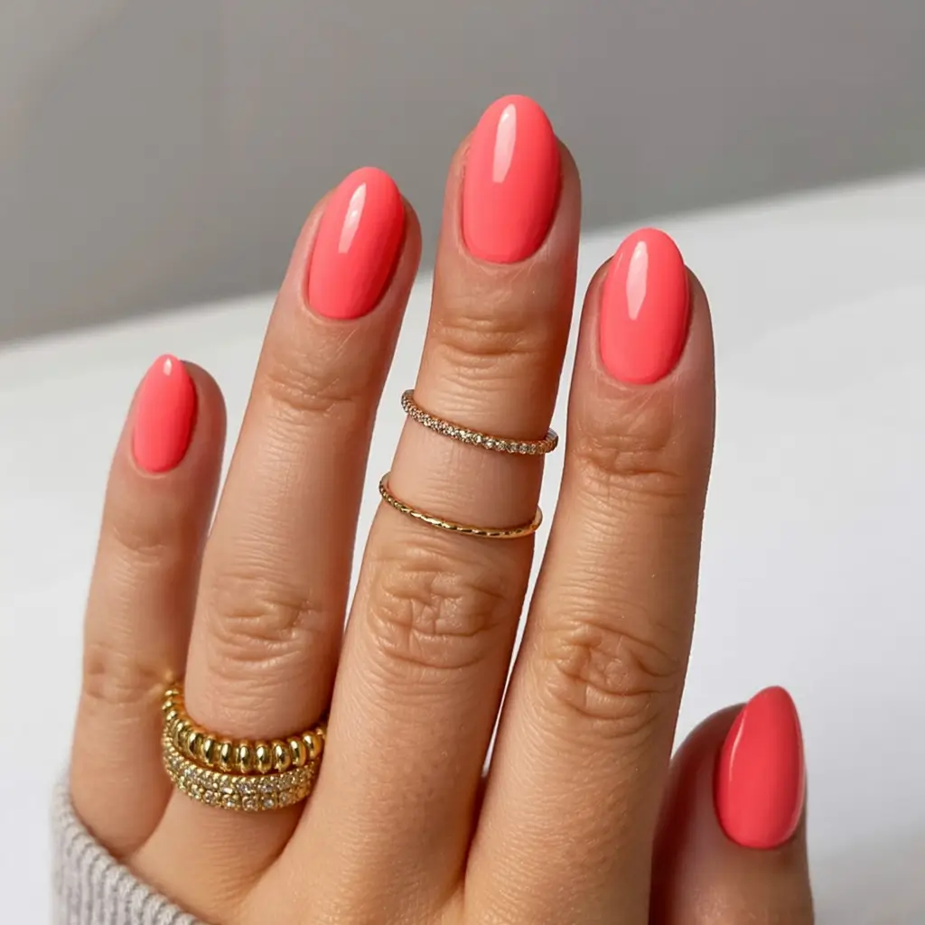 neon bright spring nails 2026 Coral Bloom Minimalist