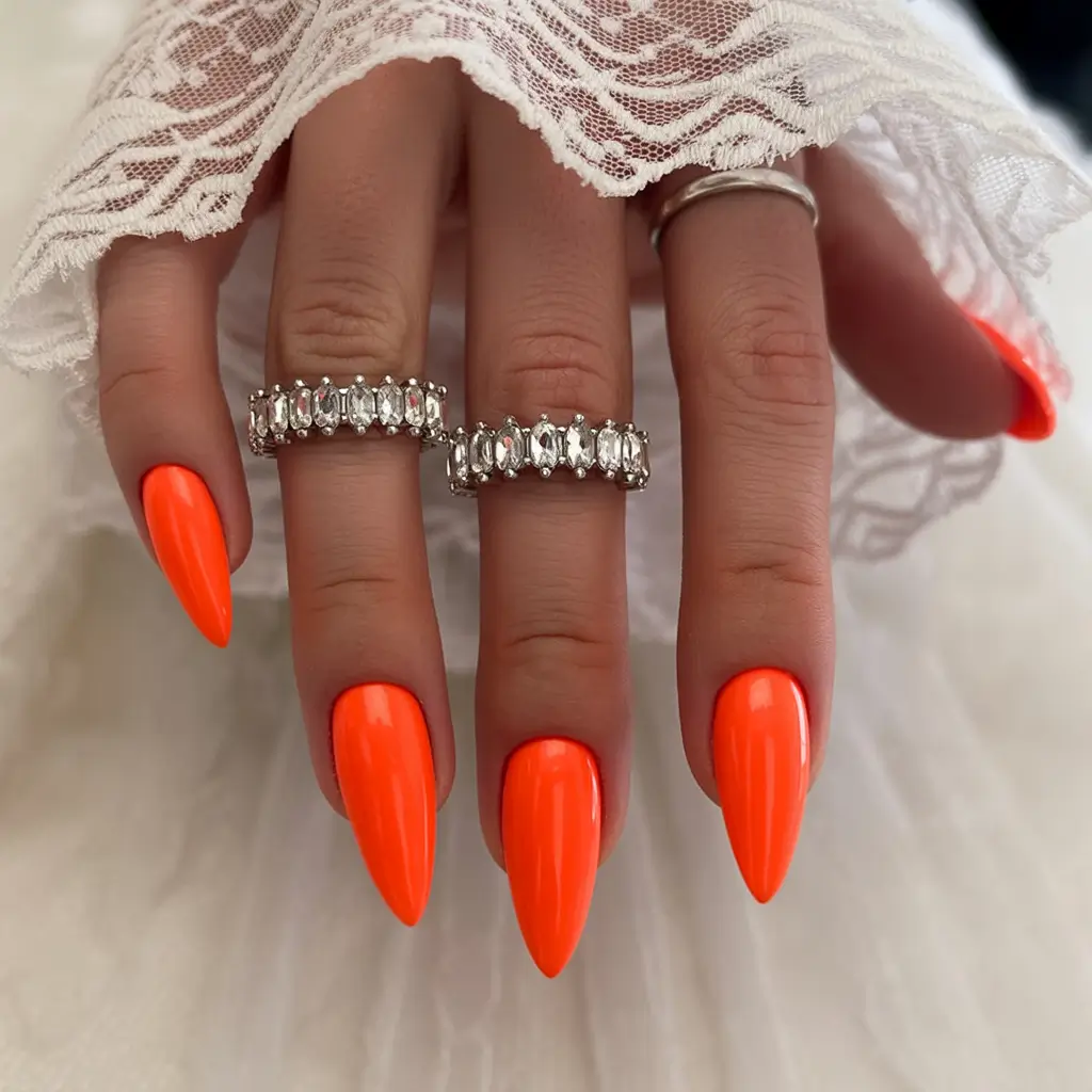 neon bright spring nails 2026 Electric Tangerine Drama