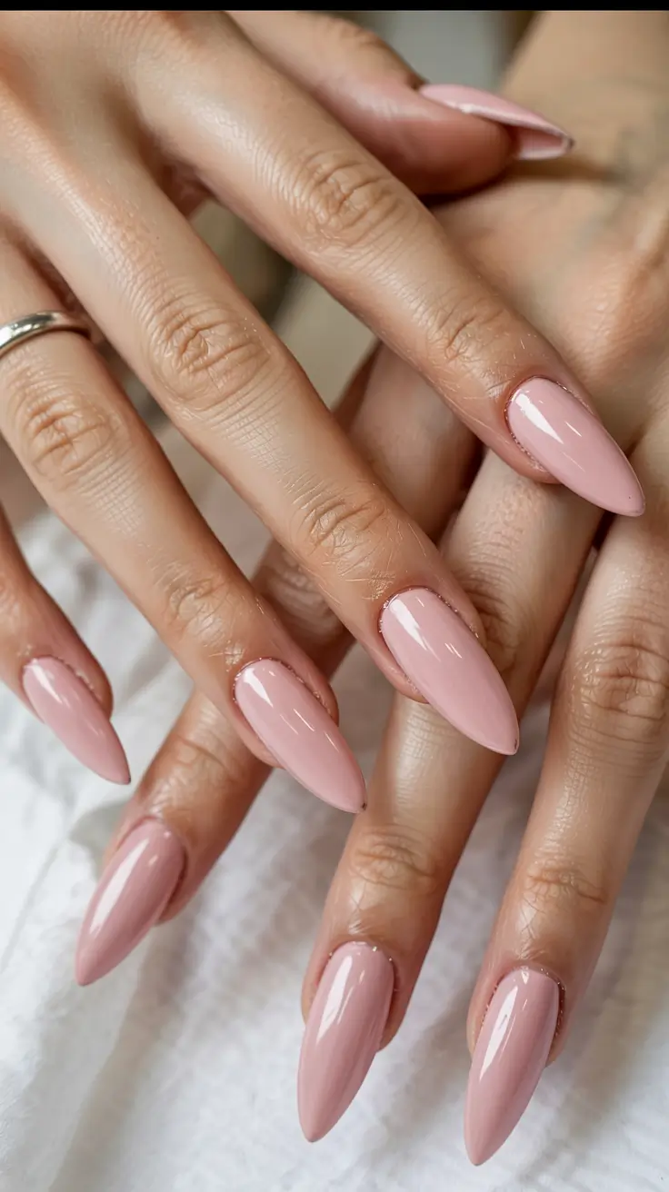 pastel spring stiletto nails 2026 Classic Petal-Pink Stilettos With a Clean Spring Gloss