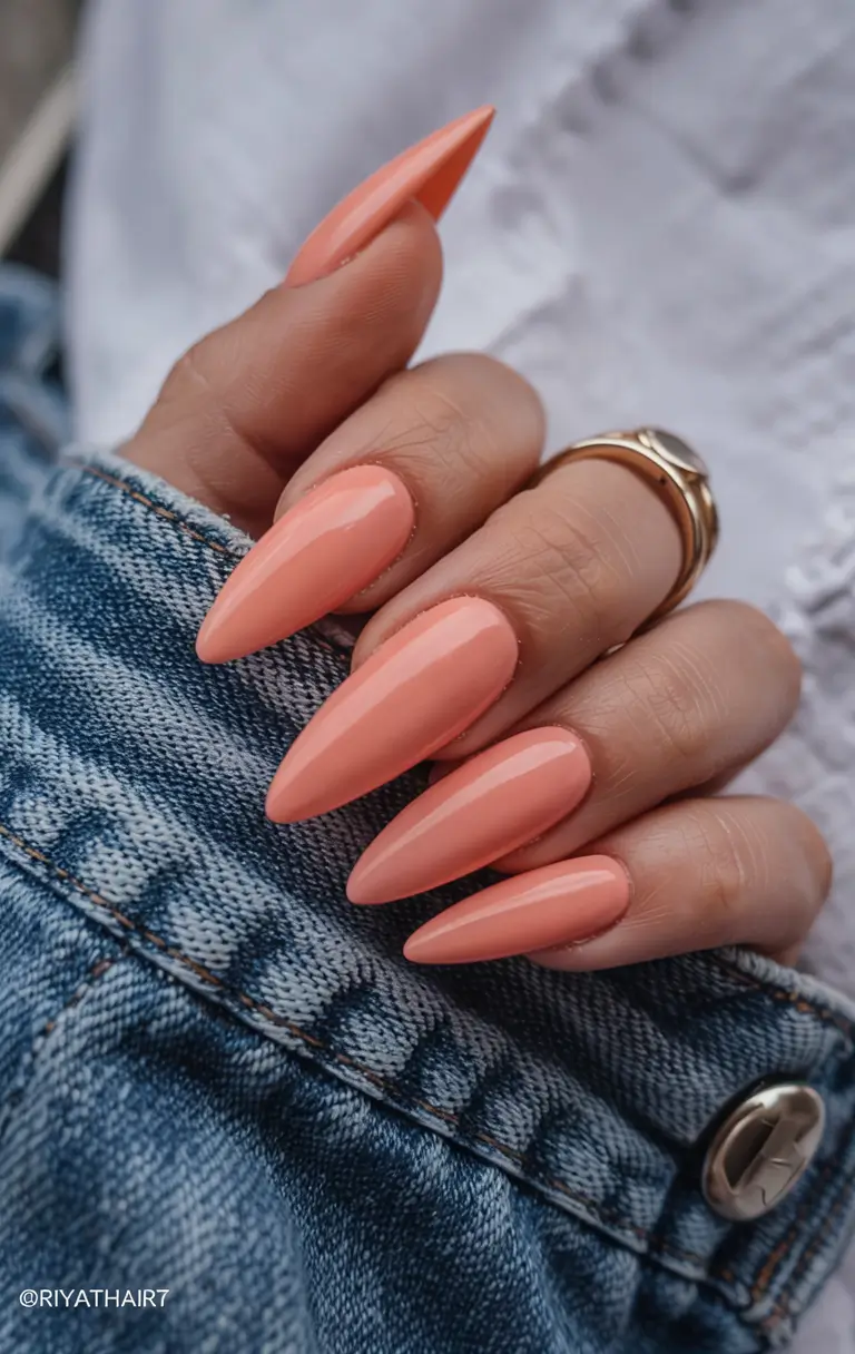 pastel spring stiletto nails 2026 Peach Sorbet Stilettos With Warm Spring Energy