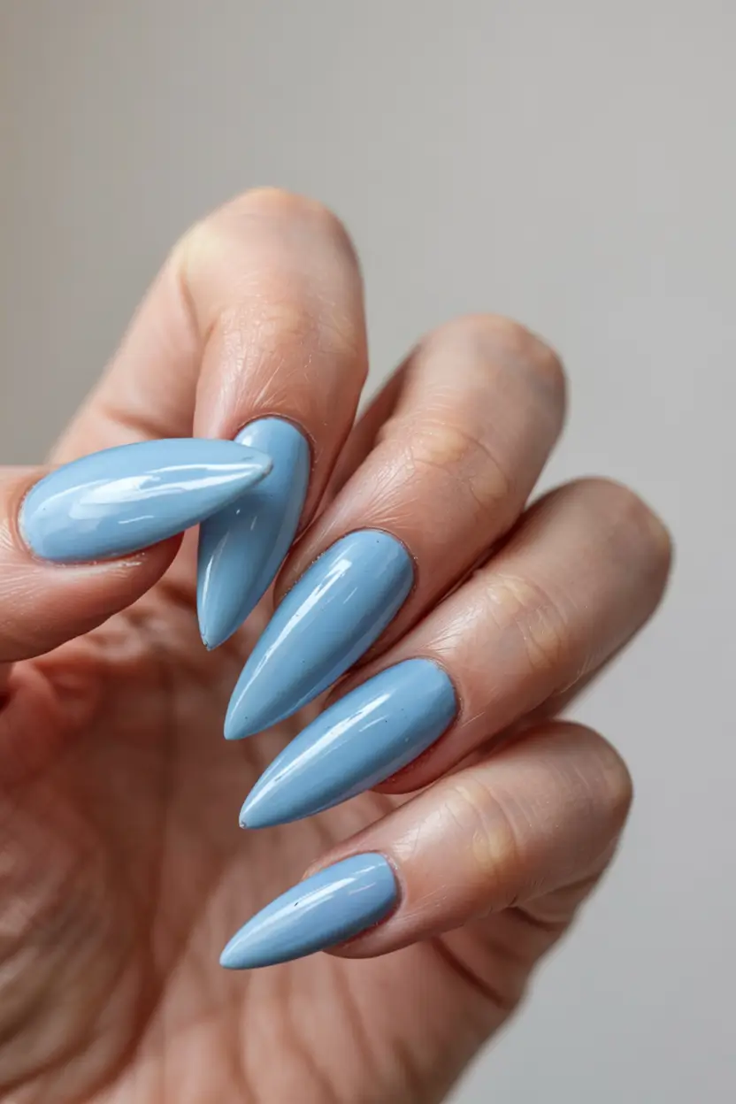 pastel spring stiletto nails 2026 Cloudy Blue Stilettos With Easy Spring Coolness