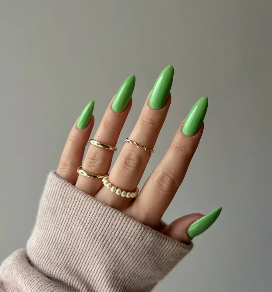 pastel spring stiletto nails 2026 Fresh Spring-Green Stiletto Glow