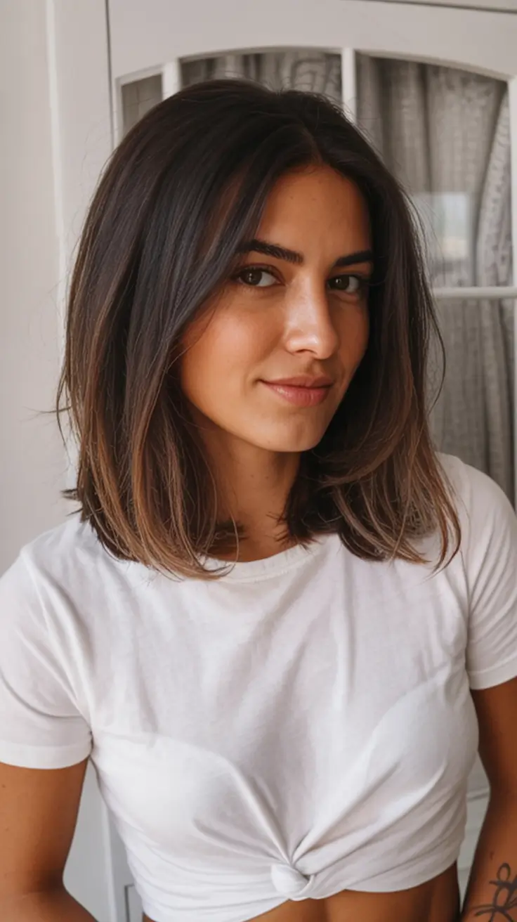playful spring short haircut 2026 Softened Blunt Lob with Natural Root Shadow