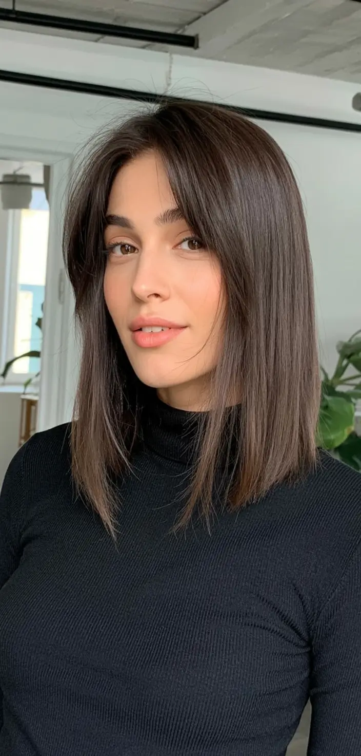 playful spring short haircut 2026 Modern Straight-Edge Lob with Soft Parting
