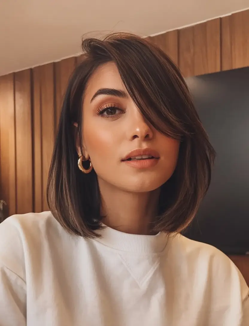 playful spring short haircut 2026 Clean Bob with a Sweeping Side Veil
