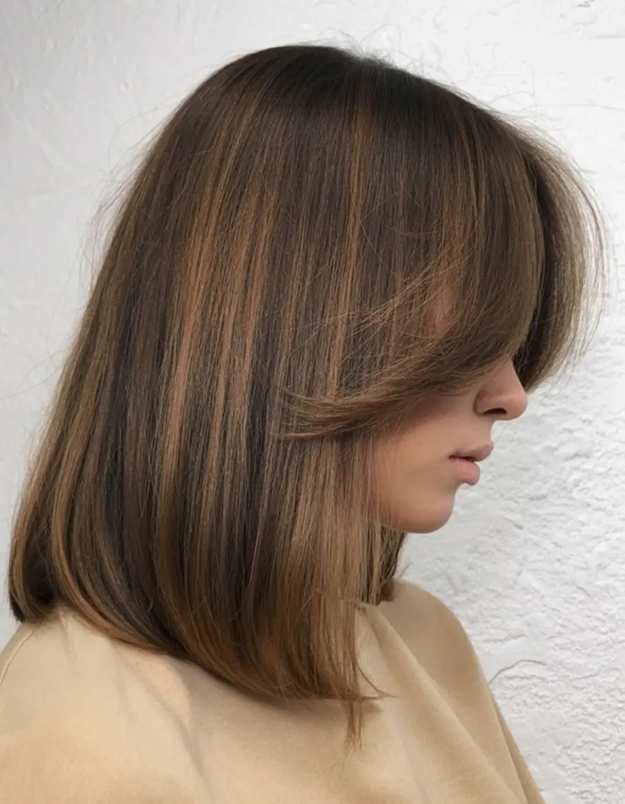 playful spring short haircut 2026 Feathered Midi Bob with Chestnut Dimension
